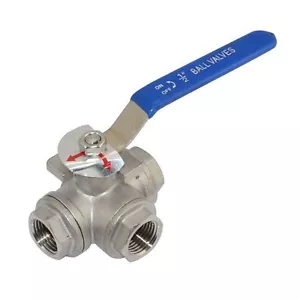 Nuovo 1/2" 3 vie donna NPT 304 SS tipo L maniglia a sfera valvola a sfera vinile WOG1000 - Foto 1 di 2