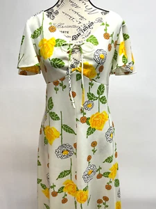 Vintage Maxikleid Empire weiß gelb grün 70’s S/M Boho Handmade - Bild 1 von 15