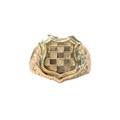9ct 9K Yellow Gold Large Croatian Shield Emblem Men’s Signet Ring Size U. New - Image 1 of 4
