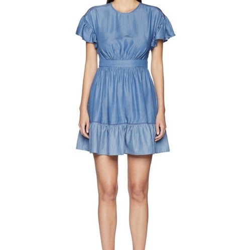 Abito estivo NUOVO KATE SPADE NEW YORK Chambray manica fluffer orlo indaco