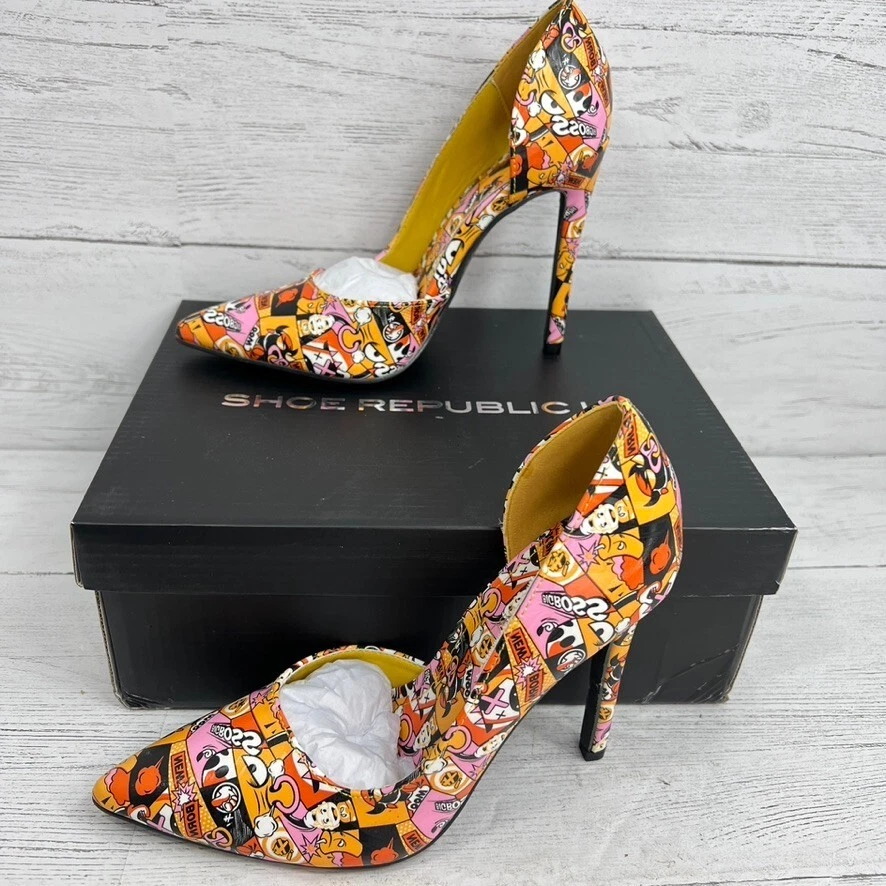 Zapatos de tacón alto Shoe Republic LA Karima naranja cómic 6 zapatos punta puntiaguda nuevos Foto 1 de 4