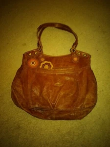 Lucky Brand handbag brown Italian lamb leather tote with leather flowers on top - Picture 1 of 8