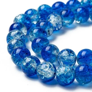 50 Crackle Glass Beads 8mm Blue Clear Mixed Ombre Bulk Jewelry Supplies Mix - Picture 1 of 1