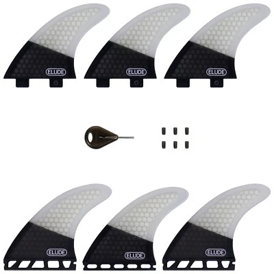 ELUDE Thruster Surfboard Fins, Fiberglass Hexcore - Med or Lrg - FCS or Futures