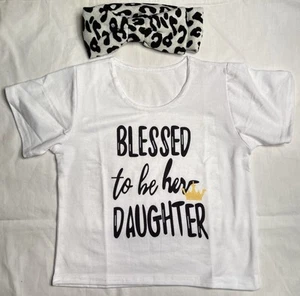 Girls Baby/Toddler Blessed To Be Her Daughter Shirt W/Animal Print Headband Set - Picture 1 of 11