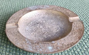 Vintage Messing Aschenbecher Zigarre Tischdeko handgeätzt graviert 5" - Bild 1 von 6