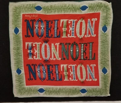 Vintage Tammis Keefe "NOEL" Hand Rolled Edge Cotton CHRISTMAS Handkerchief - Image 1 of 2