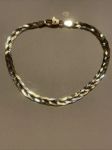 Ladies 14k Tri-Colored Gold Braided Herringbone Diamond Cut Bracelet 7” 3.24g - Picture 1 of 20