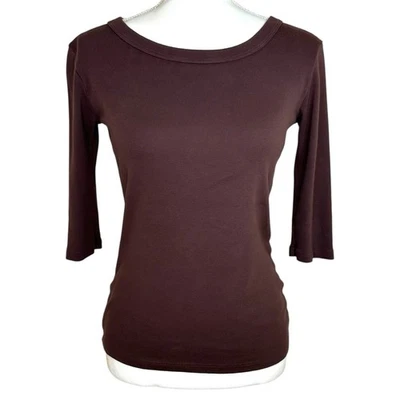 Michael Stars Women's One Size Brown Dot Wide Crewneck 3/4 Sleeve Casual Top - Image 1 of 4