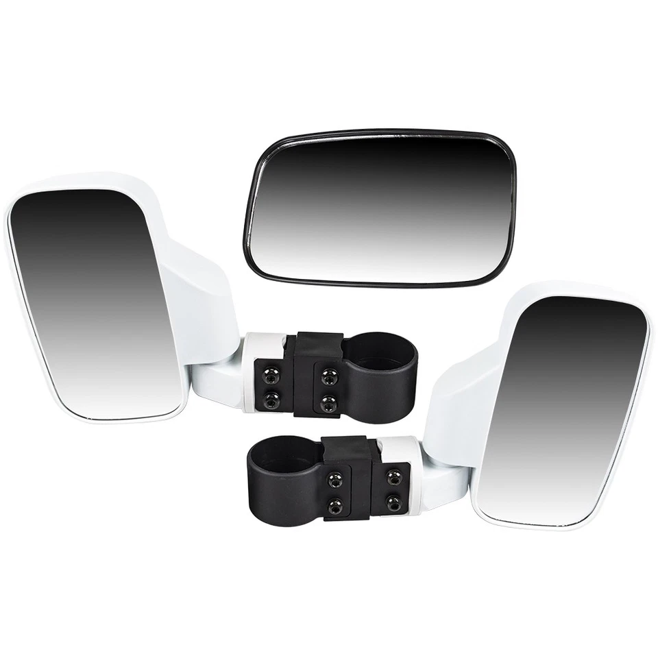 White Breakaway Side Rear View Mirror for Offroad UTV 1.75 Inch Cage 1998-2025 - Image 1 of 4
