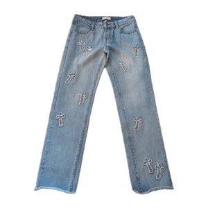 Austin Landing Light Wash CROSS Mid Rise Straight Leg Jeans Size 1 Raw Hem Rare - Picture 1 of 11