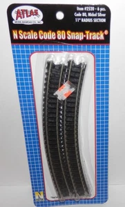 Atlas N Scale Code 80 Nickel Silver 11" Radius Sections (6pcs) #2520 NIP - Picture 1 of 1