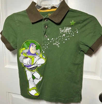 Boys Size XS 4 Disney Store Buzz Lightyear Green Polo Short Sleeve Shirt - Image 1 of 4