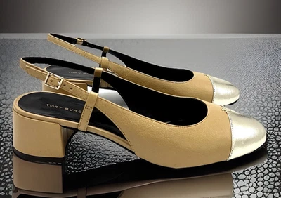 BOMBA TORY BURCH PUNTERA-TAPA HONDA 45 MM JENGIBRE PAN CORTO CHISPA ORO TALLA US 9 NUEVA EN CAJA Foto 1 de 4