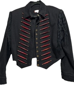 Double D Ranch Black Western Military Fringe Cavalry Jacket Size Medium, Vintage - Picture 1 of 13