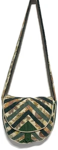 Tapestry Patchwork Crossbody Purse An Original by Rhonda Hand Sewn Green & Beige - Picture 1 of 10