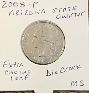 2008-P Arizona Statehood Quarter, Extra Cactus Leaf Die Crack, GEM UNC - Picture 1 of 4