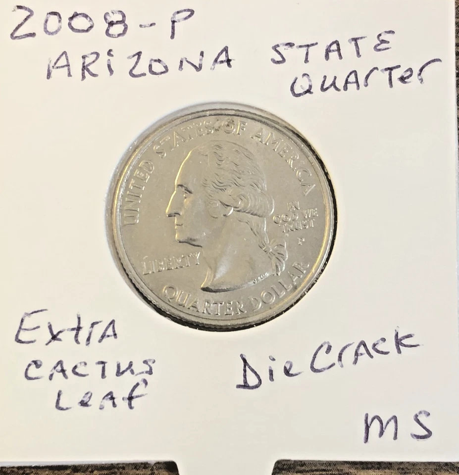 2008-P Arizona Statehood Quarter, Extra Cactus Leaf Die Crack, GEM UNC - Image 1 of 4