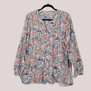 Talbots Button Up Top Shirt Blouse 2X Plus Floral Pleated Breathable Office - Picture 1 of 12