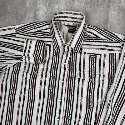 Винтажная тонкая жемчужная рубашка Panhandle на кнопках мужская размер XL белая с заусеницами проволока ковбойская вестерн - Изображение 1 из 4