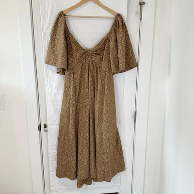 Vestido Abercrombie & Fitch Mujer XL Marrón Manga Ángel Torcido Frontal Midi Lunares Foto 1 de 4