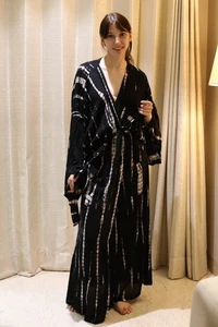 Precioso Vestido Kimono Largo Blanco y Negro Tie-dye Cuello en V Mujer Vestido PS TD27 - Imagen 1 de 10