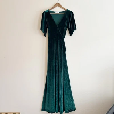Baltic Born Meghan Velvet Wrap Maxi Dress Medium Emerald Green Holiday - Image 1 of 4
