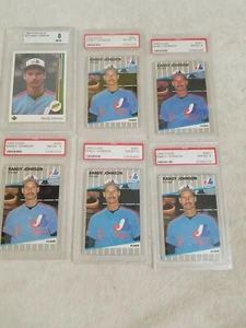 RANDY JOHNSON 1989 Upper Deck #25 Rookie RC Expos plus 5 Fleer PSA 8 Rookies - Foto 1 di 8