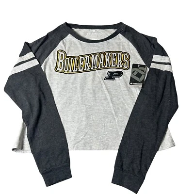 Blusa Purdue Boilermakers Feminina L Cinza Coliseu Raglan Crop Shirt NOVA - Imagem 1 de 4