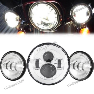 Nuevo Faro Proyector LED 7" + Luces de Paso Apto para Harley Touring Negro Foto 1 de 4