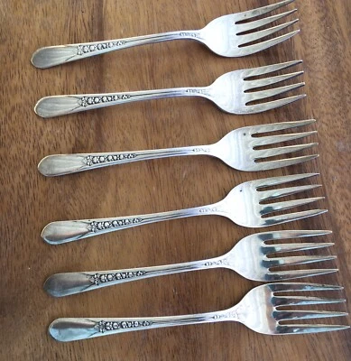 Plato de plata Wm Rogers PRISCILLA LADY ANN 6 tenedores de ensalada Foto 1 de 4