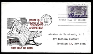 1015 3c Stamp (1952) NEWSPAPER CARRIERS FDC FROM SANDERS (RED & BLACK) !!! - Picture 1 of 1