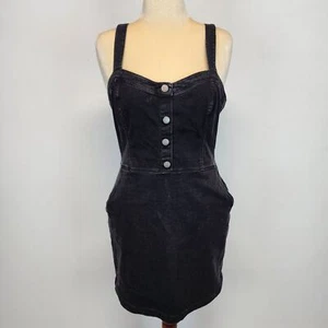 Hollister Faded Black Denim Mini Dress Sweetheart Neck Stretchy Indie Grunge XL - Picture 1 of 13