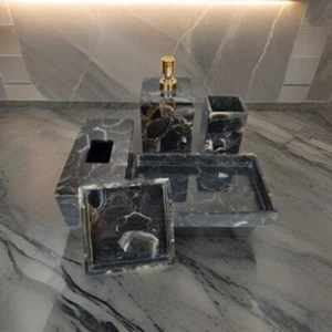 Lujoso juego de baño de piedra de ágata negra piedras preciosas accesorios de baño decoración de hoteles - Imagen 1 de 7