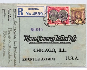 DOMINICA/LEEWARD ISLANDS Cover COMMERCIAL KGV *MIXED FRANKING* Reg'd 1927 YD201 - Picture 1 of 12