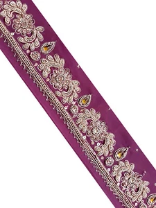 1 Yard Hand Beaded Fabric Trim DIY Crafting Sari Border Indian Embroidery Decor - Picture 1 of 8