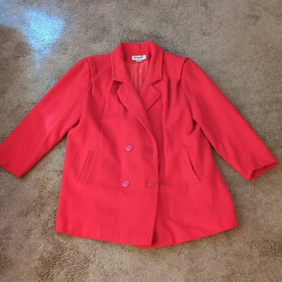 Abrigo Vintage Herman Kay Mujer Rojo Lana Plus 2XL Forrado Invierno Navidad Vacaciones Foto 1 de 4