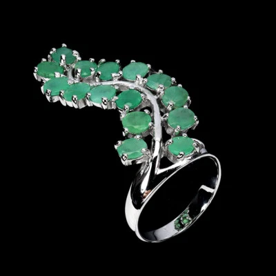 925 Sterling Silver Ring Oval Emerald 5x4mm Natural Gemstone Jewelry Size 7 - Image 1 of 4