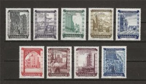 Austria 1948 Sc# 225-33 Viena Danubio Erzberg Estiria grúa puente ferrocarril MNH - Imagen 1 de 1