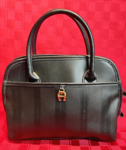 Etienne Aigner Vintage Purse Handbag Black Vinyl Top Handle - Picture 1 of 15