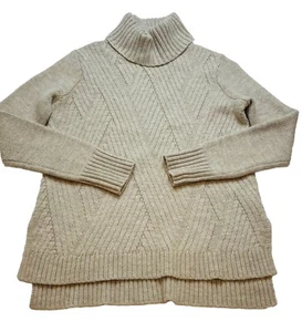 Suéter Vince Cuello Alto Mujer S Beige Alpaca Camel Mezcla Lana Merino Acanalado - Imagen 1 de 7