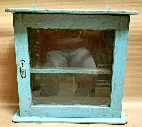 Wood Cabinet Restored Curio Display showcase scraped color solid back shabbychic Cover
