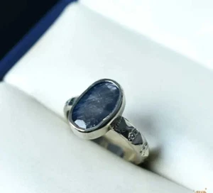 Natural BLUE SAPPHIRE (NEELAM)– 925 Pure Silver Ring - Foto 1 di 1