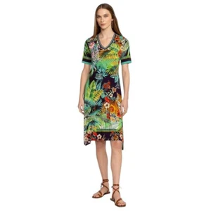 Johnny Was Janie Favorite Tigres Short Sleeve Swing Dress Floral Green Blue NEW - Picture 1 of 9