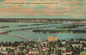 Postcard Causeway Bay Islands & Miami Beach Florida FL 1951 - Picture 1 of 2