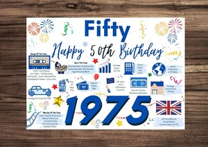 50 Tarjeta de Cumpleaños para ÉL HOMBRES 1973/Año de Nacimiento Hechos Saludos Azul 50 - Imagen 1 de 9