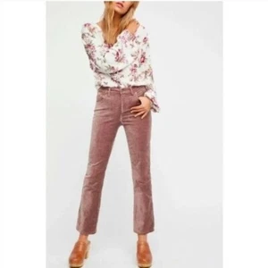 Free People Womens Crushed Velvet Cropped Flare Brown Mid Rise Pants Size 30 - Picture 1 of 10