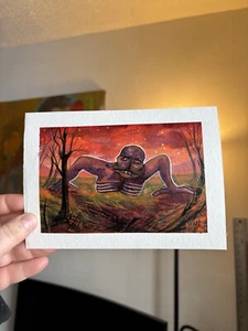 Original Small Quirky Fantasy Creature  Forest Painting Watercolor Art Mikah - Picture 1 of 7