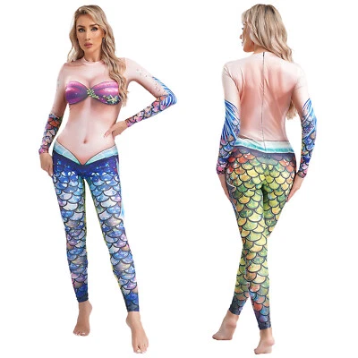 女士美人鱼服装装扮连身裤角色扮演制服柔软紧身衣派对 — 第 1/3 张图片