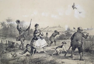 Lithographie originale, La chasse aux perdrix, Victor Adam, milieu du XIXème - Imagen 1 de 4